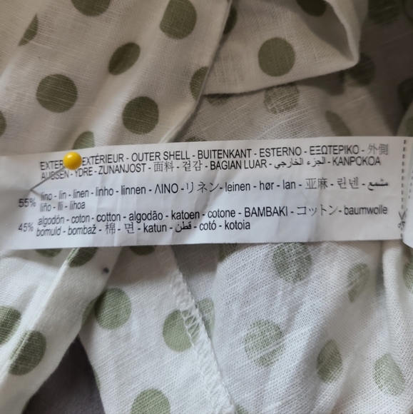 Zara Size Small Olive Green and Cream Polka Dot Linen Blend Crop Top - Picture 6 of 11